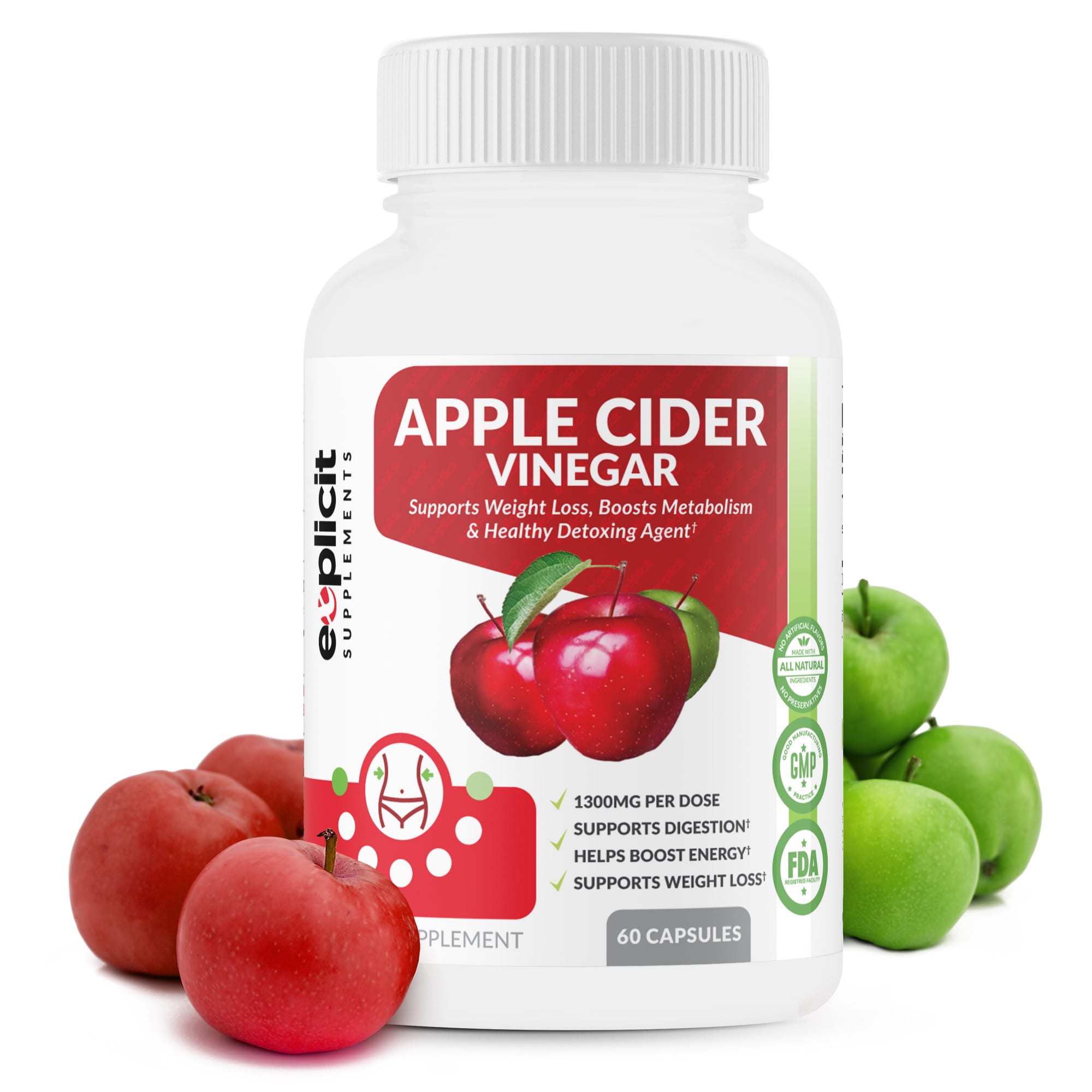Apple Cider Vinegar Pills 1300mg 60 Capsules EXplicitSupplements