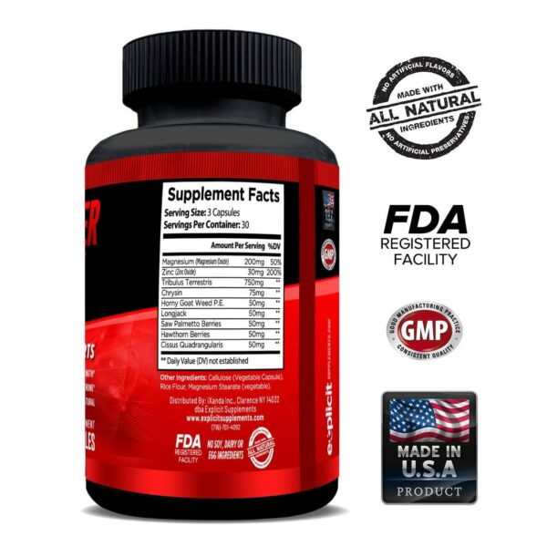 Raw Power Testosterone Booster - 90 Capsules - 30 Servings By Explicit Supplements-3221