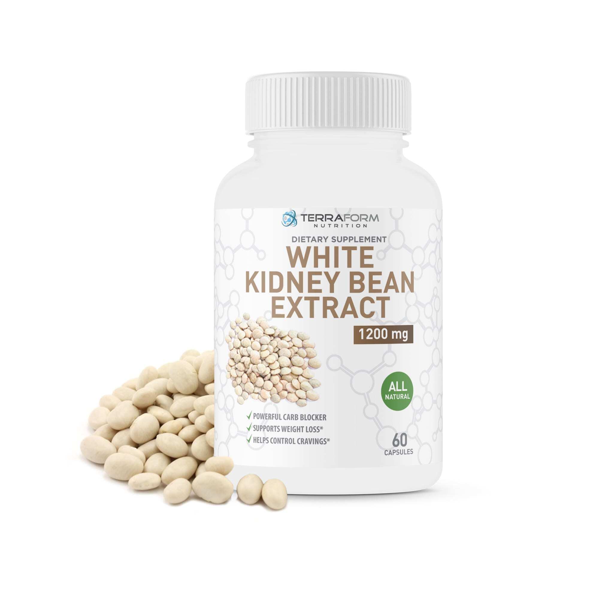 100 Pure White Kidney Bean Extract 1200mg 60 Capsules Terraform Nutrition