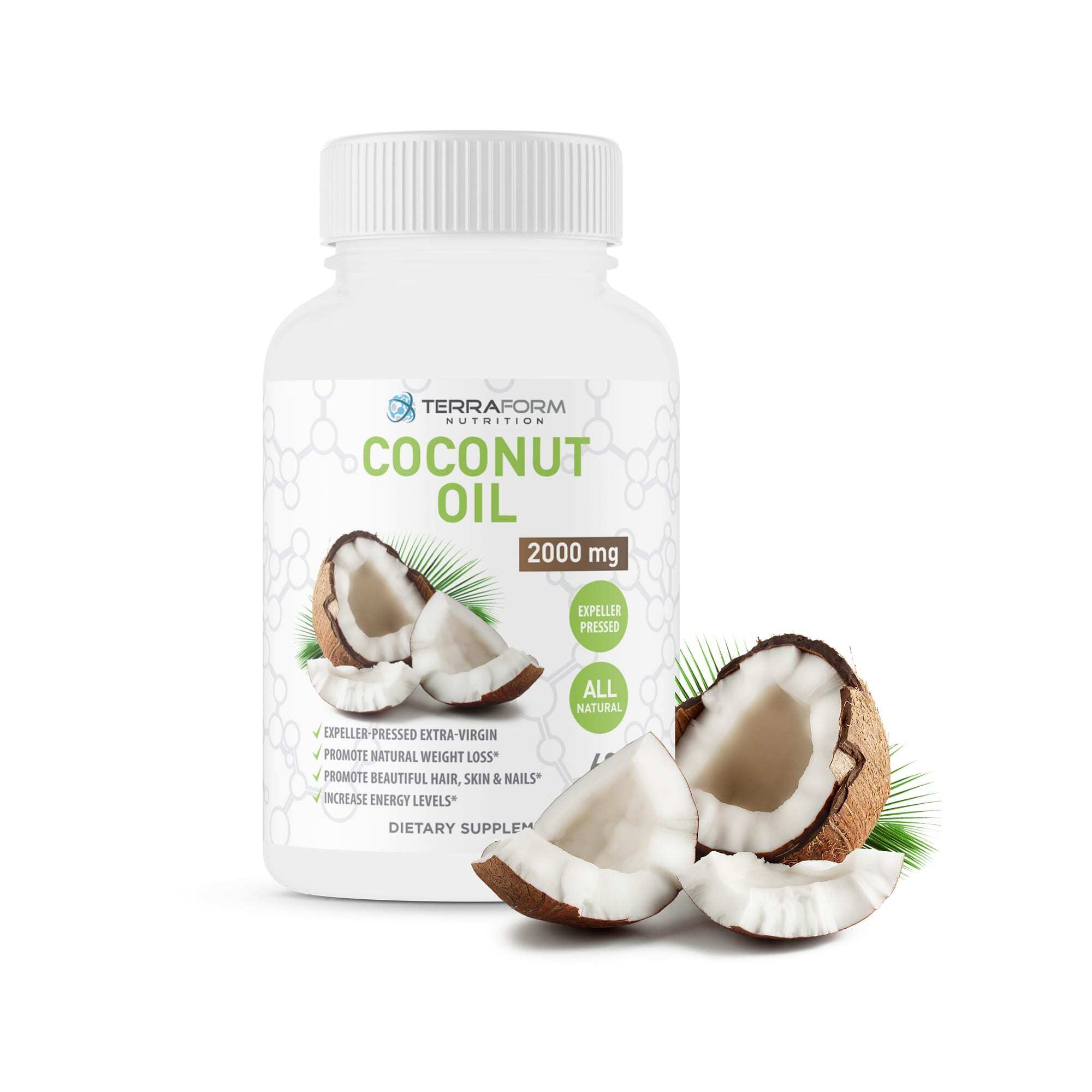 Coconut Oil Capsules Extra Virgin ExpellerPressed 2000mg 60