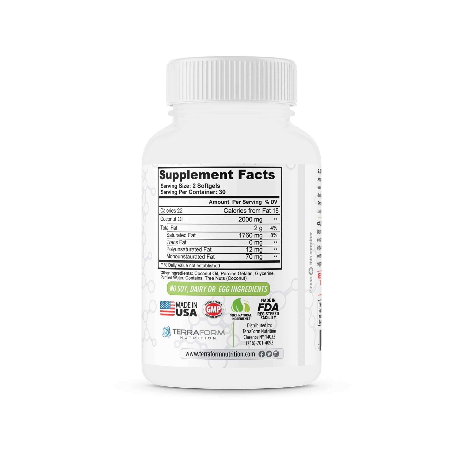 Coconut Oil Capsules Extra Virgin ExpellerPressed 2000mg 60