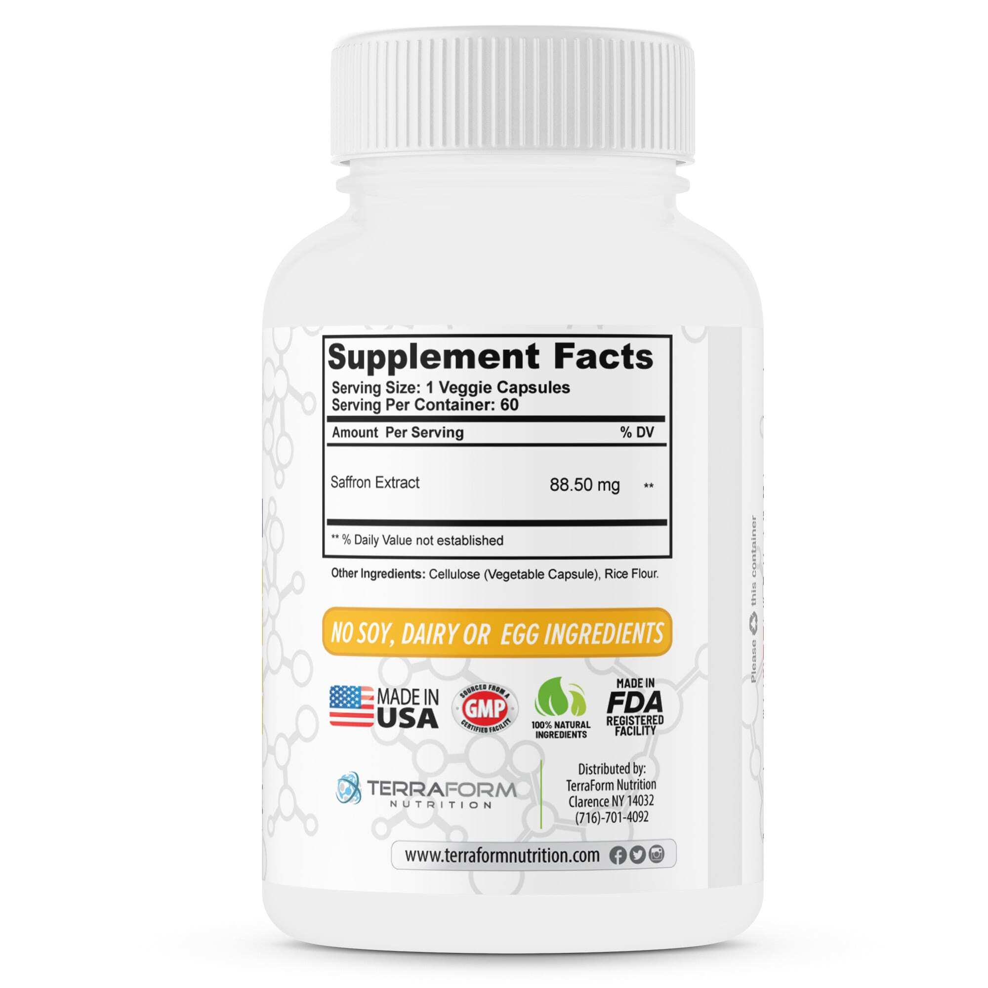 Pure Saffron Extract 88.5mg 60 Capsules TerraForm Nutrition