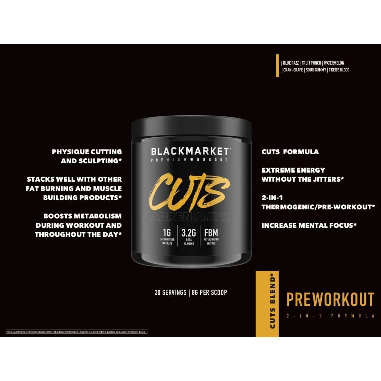 Adrenolyn Cuts - Pre Workout - Cran Grape - 30 Servings By Blackmarket Labs-3544 Adrenolyn Cuts - Pre Workout - Cran Grape - 30 Servings By Blackmarket Labs-3544