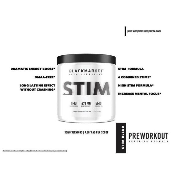 Stim - Pre Workout - White Noise - 30 Servings By Blackmarket Labs-3585