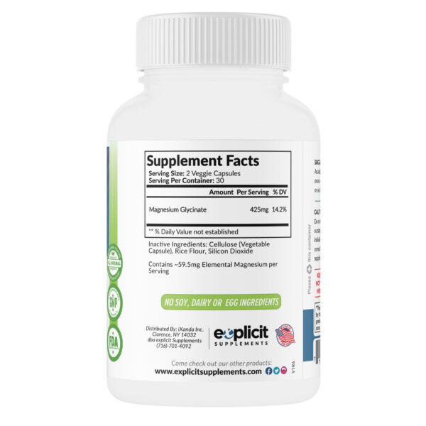 Pure Magnesium Glycinate 425mg Chelated - 60 Capsules - Image 7
