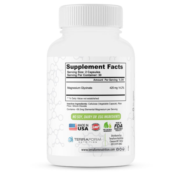 Advanced Magnesium Glycinate Capsules 425mg per Serving 100% Chelated - 30 Servings - Image 6