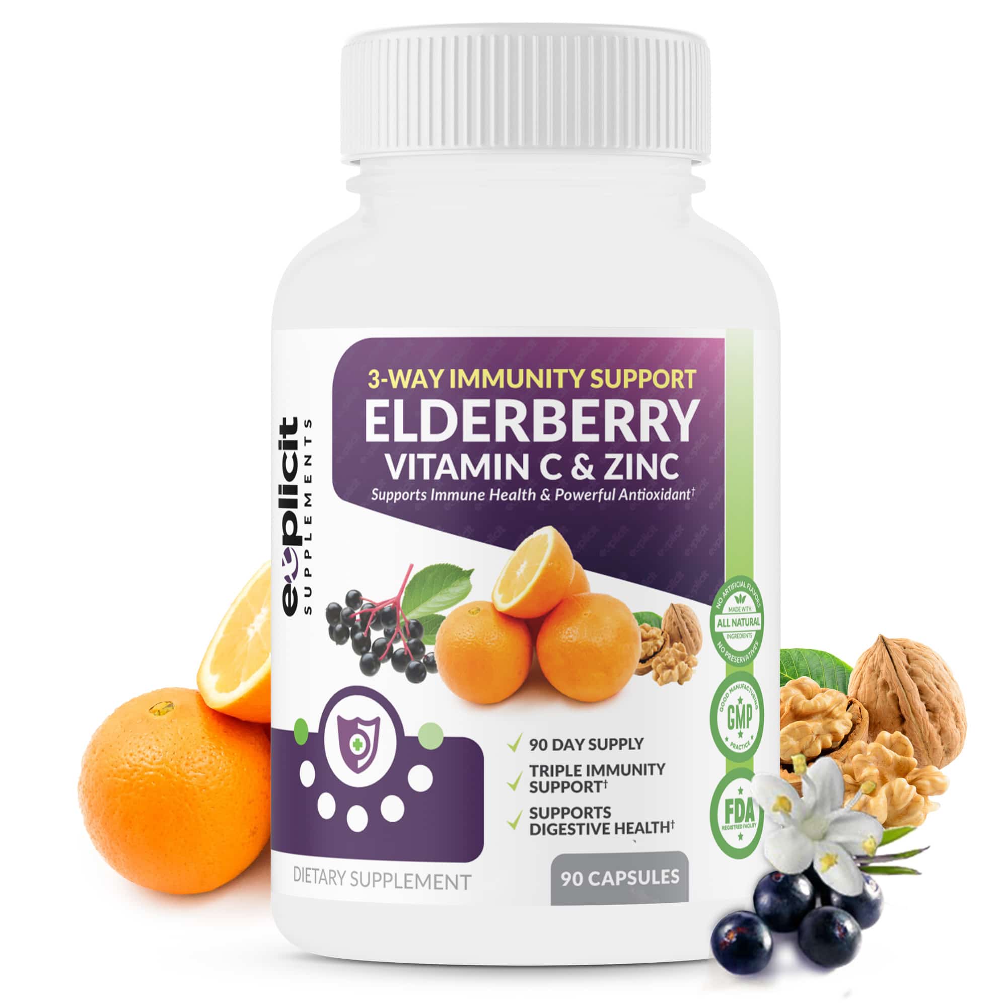 All Natural Elderberry, Vitamin C & Zinc Supplement Triple Immunity