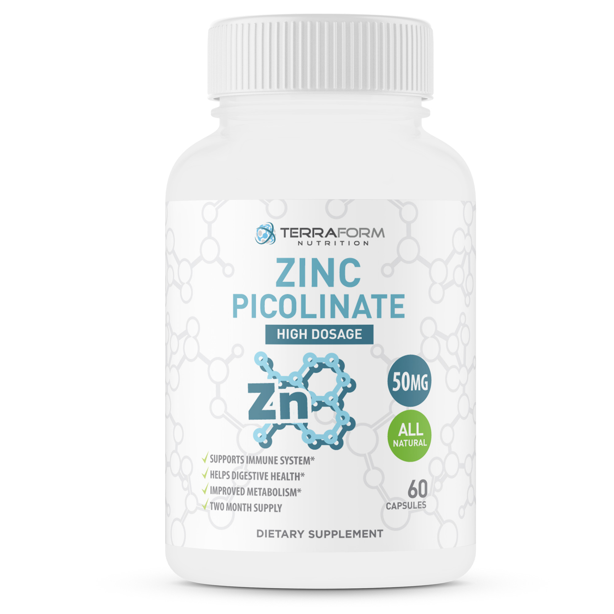 High Dosage Zinc Capsules, 50mg 60 Count Terraform Nutrition
