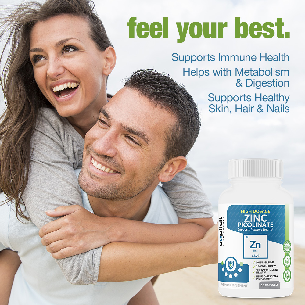 All Natural Zinc Pills High Dosage, 50mg 60 Count