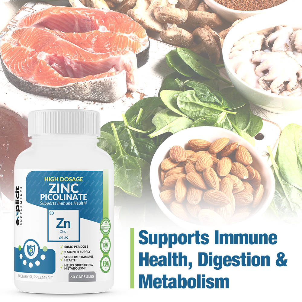 All Natural Zinc Pills High Dosage, 50mg 60 Count