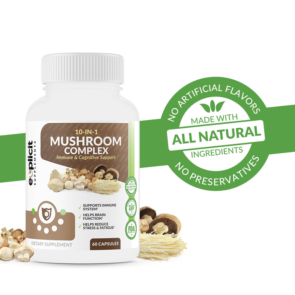 Complete Mushroom Supplement with 10 Mushroom Extracts 60 Capsules