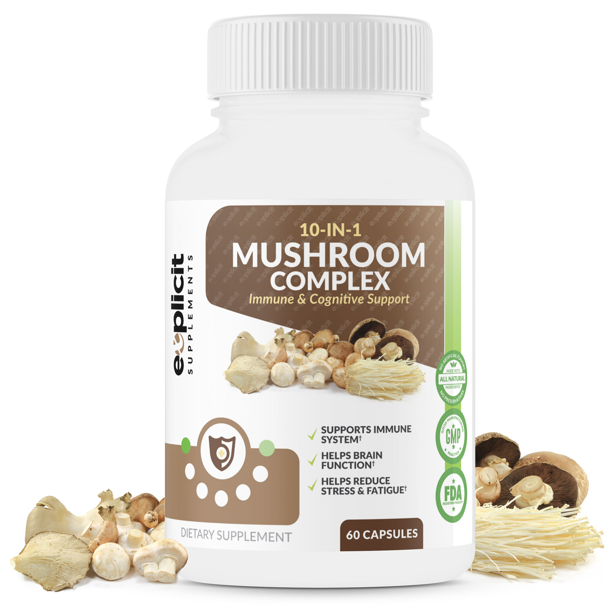 Complete Mushroom Supplement with 10 Mushroom Extracts 60 Capsules
