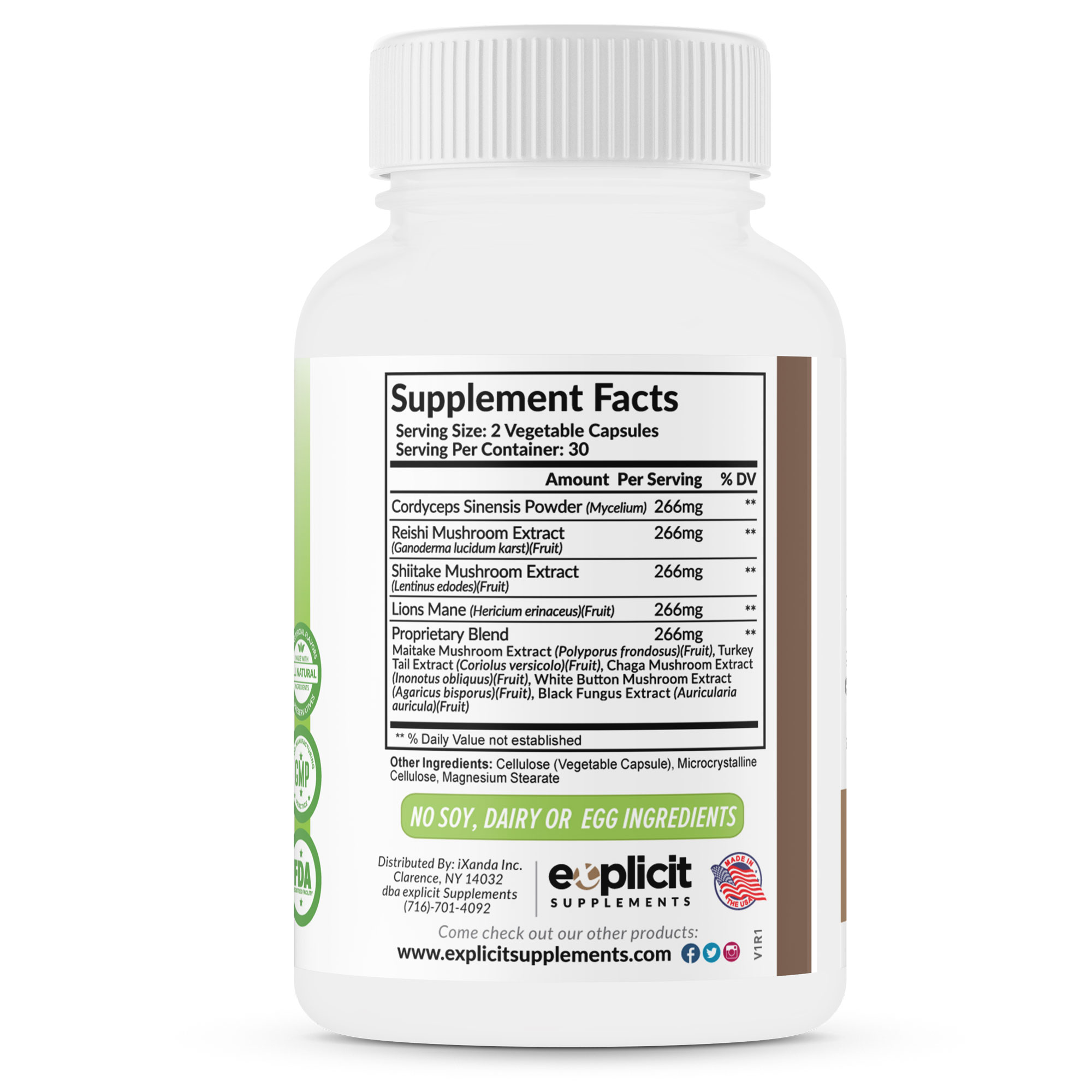 Complete Mushroom Supplement with 10 Mushroom Extracts 60 Capsules