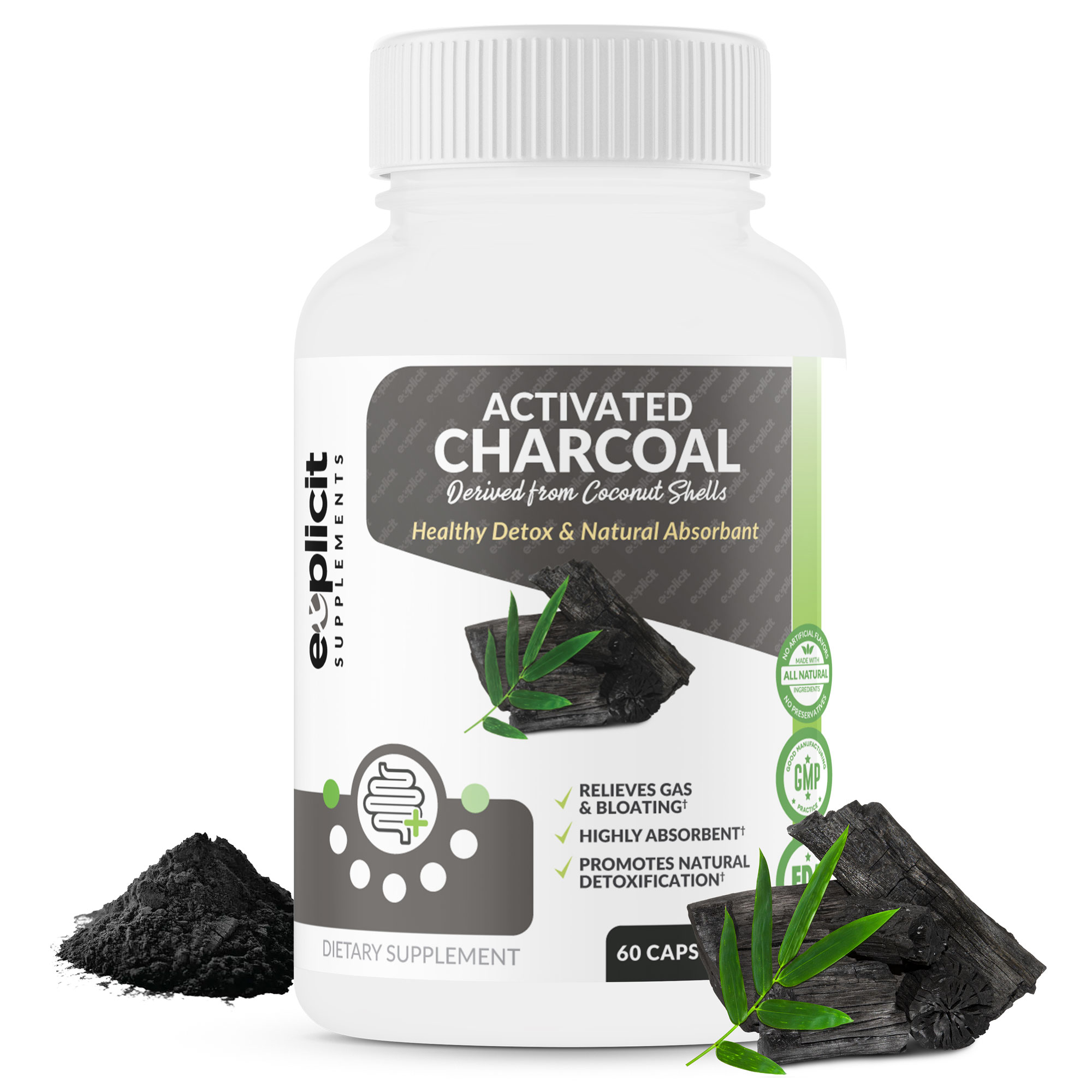 Activated Charcoal, Highly Absorbent 60 Capsules