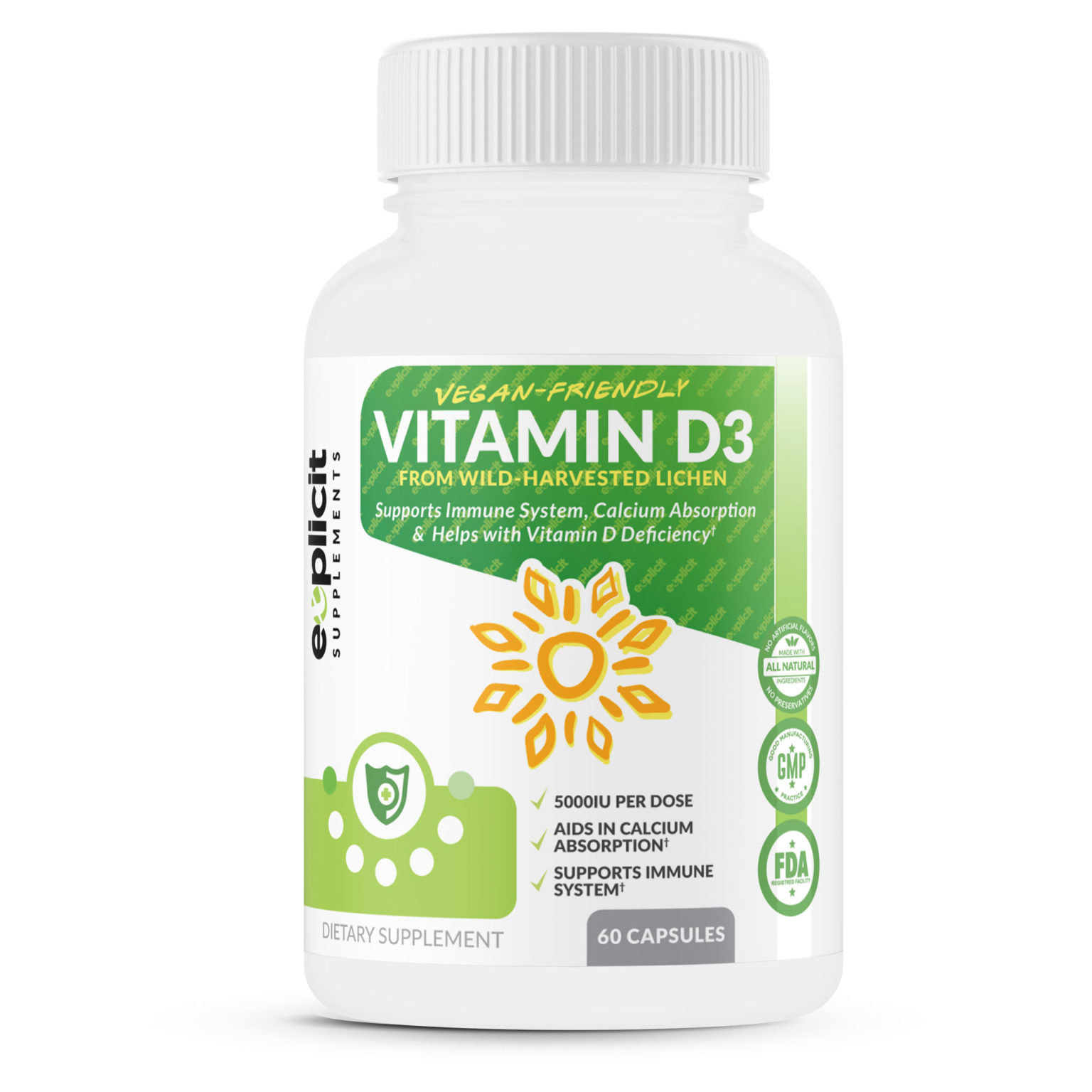 Vitamin D 5000IU Vegan Friendly Natural Vitamin D3 2 Month Supply