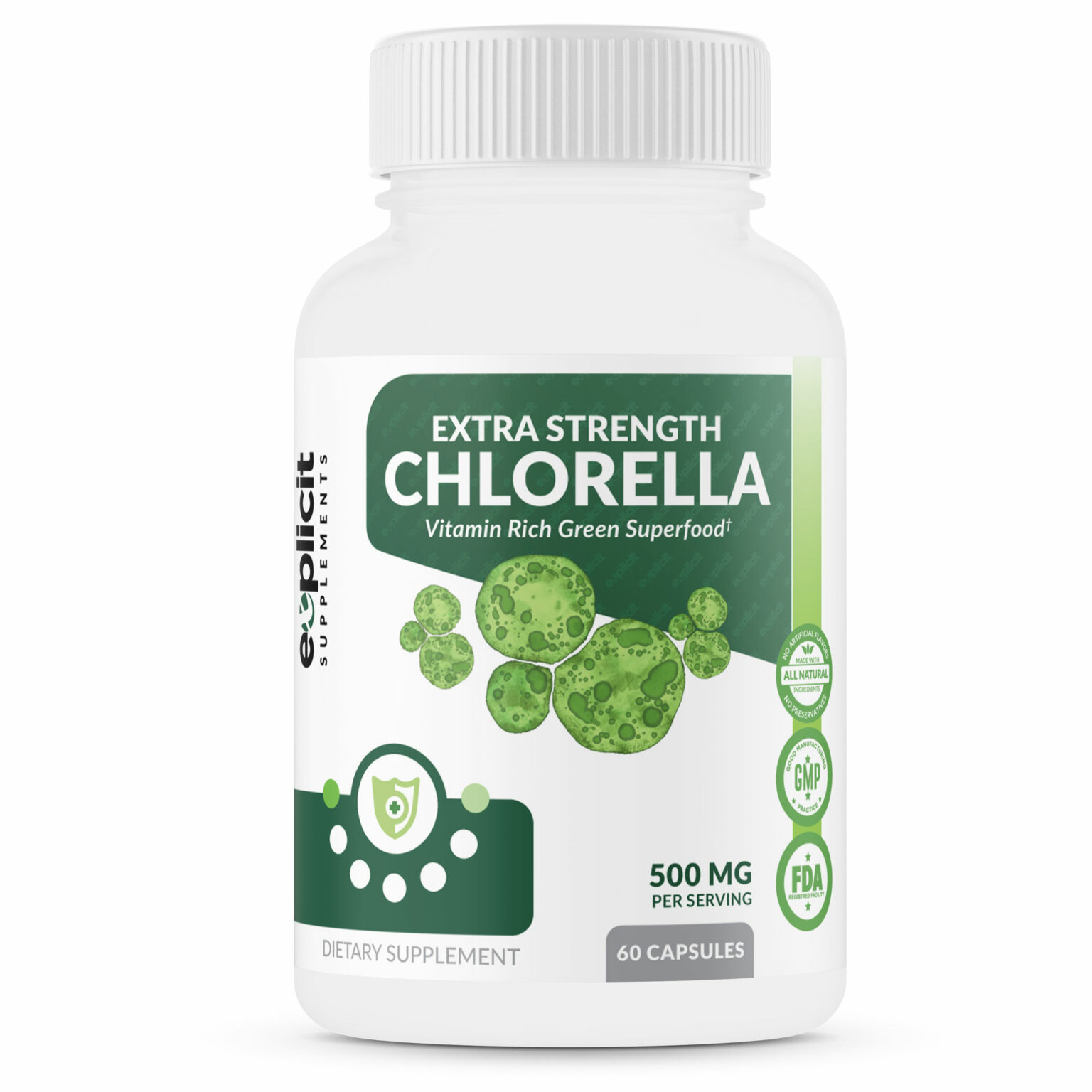 Extra Strength Chlorella Superfood,1000mg Daily 60 Capsules