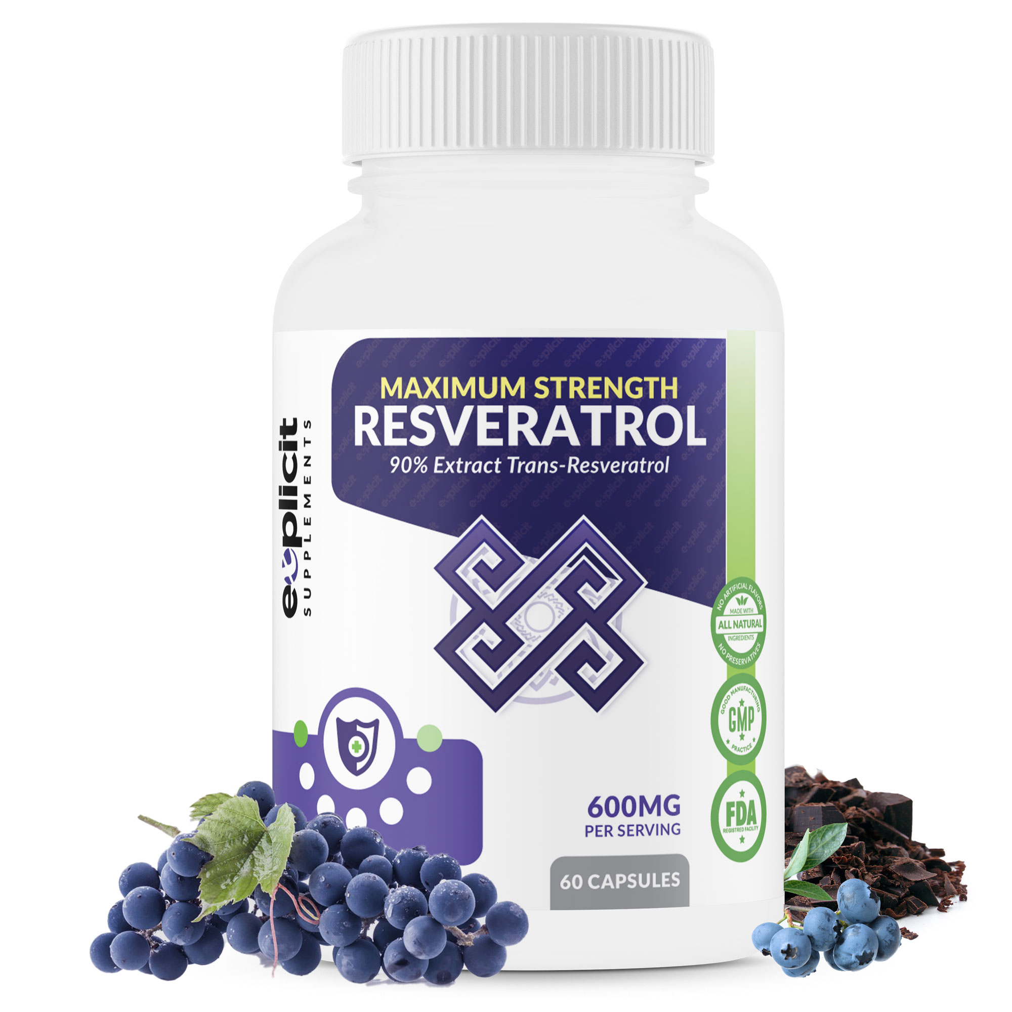 All Natural & Pure Resveratrol – 1200mg - 60 Capsules ...